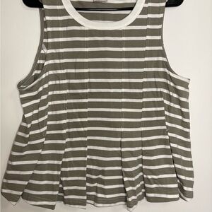 Anthropologie Olive and White Striped Tank Top